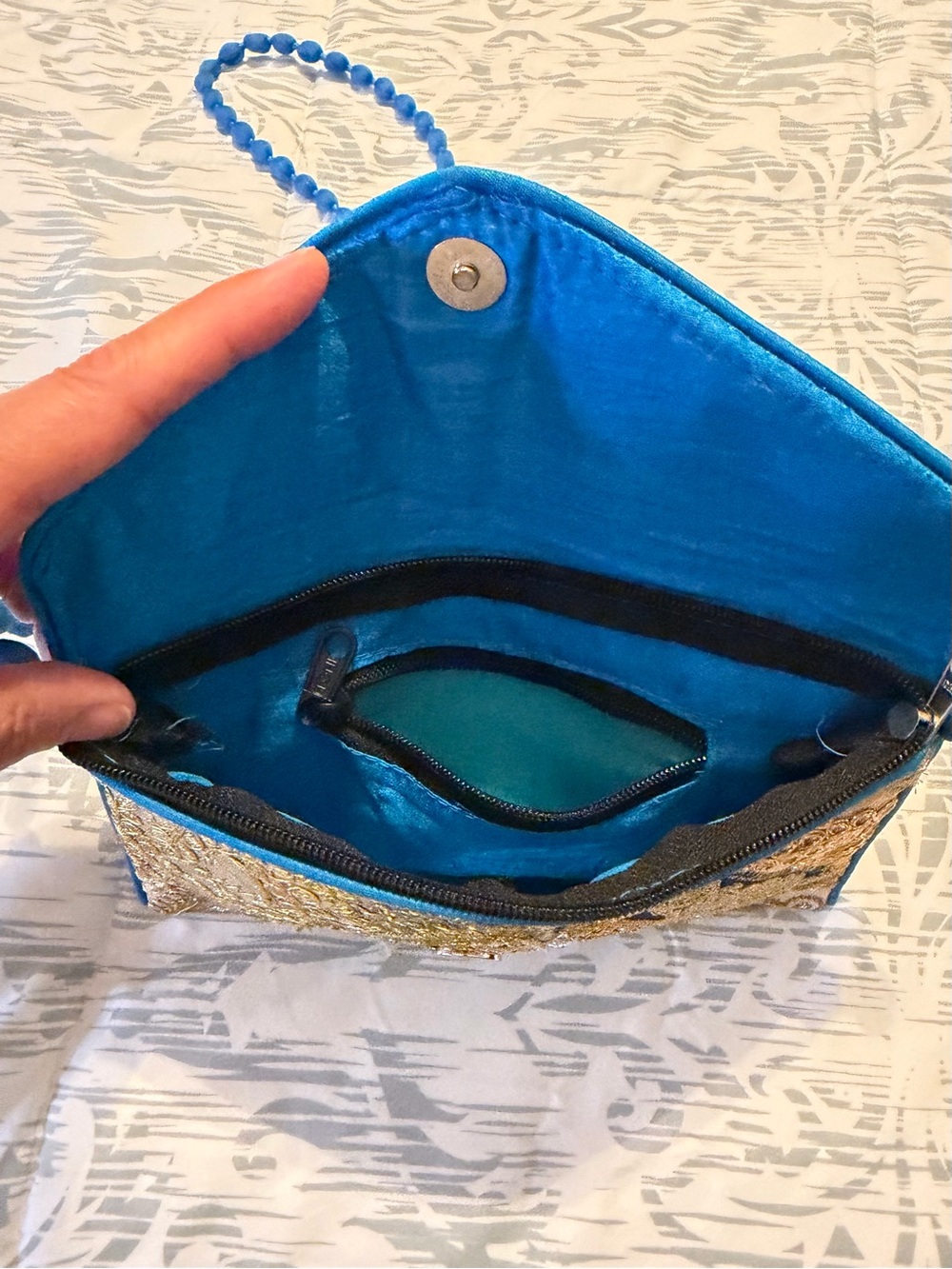 Gold Embroidered Clutch with Blue Trim - Picture 4 of 4